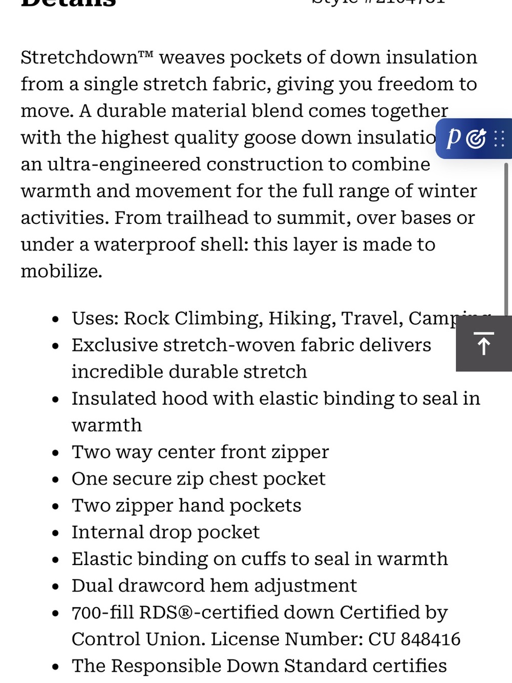 Mountain Hardwear-  Dark Teal Stretchdown Insulated Hoody - Women's Large - Picture 6 of 8